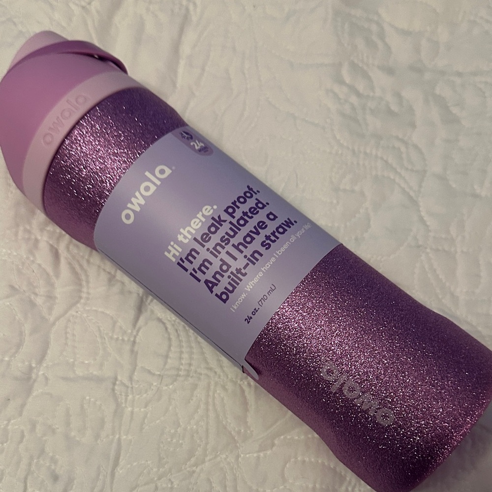NWT OWALA Color Drop So Eggstra Pink Purple Glitter 24 oz Free Sip